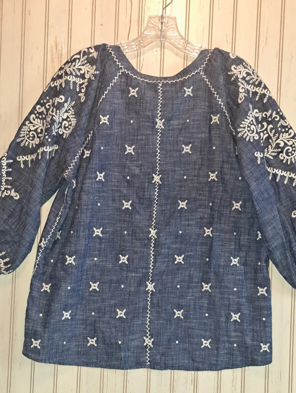 Sundance Blue Embroidered Peasant Top Blouse Breathable Cotton Boho Medium - Picture 8 of 12